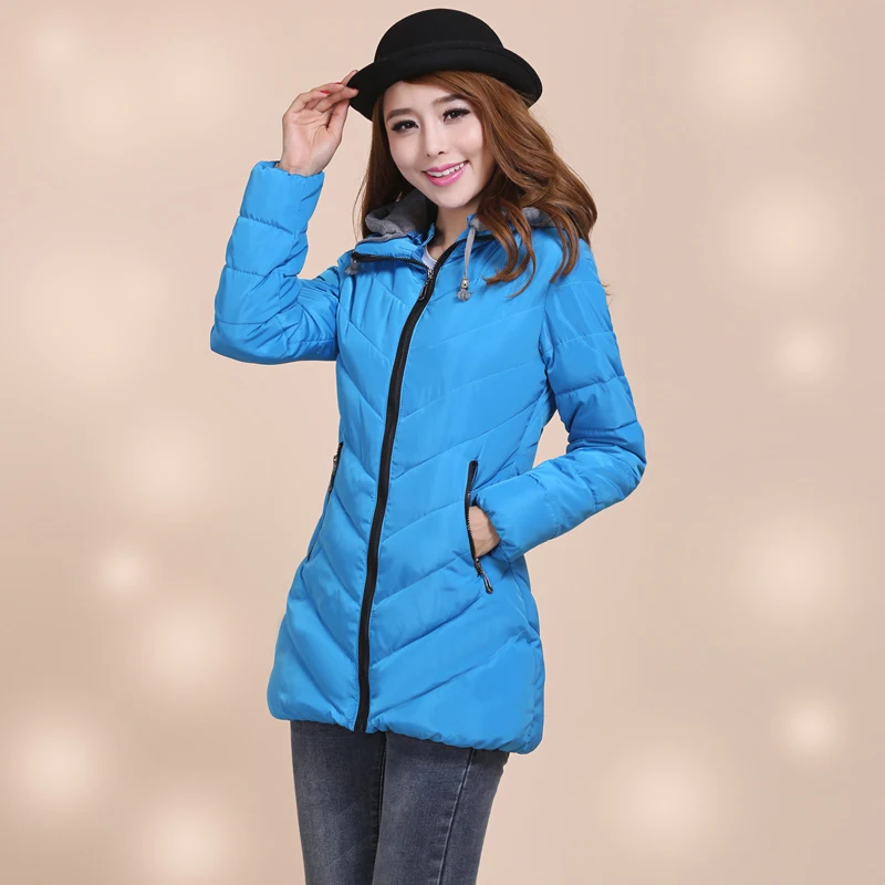 Free shipping 2016 New female down cotton padded jacket medium long casual slim removable cap plus