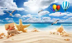 3D стереоскопического пользовательские 3d обои для гостиной голубое небо белые облака пляж Шелл пейзаж красивый пейзаж обои