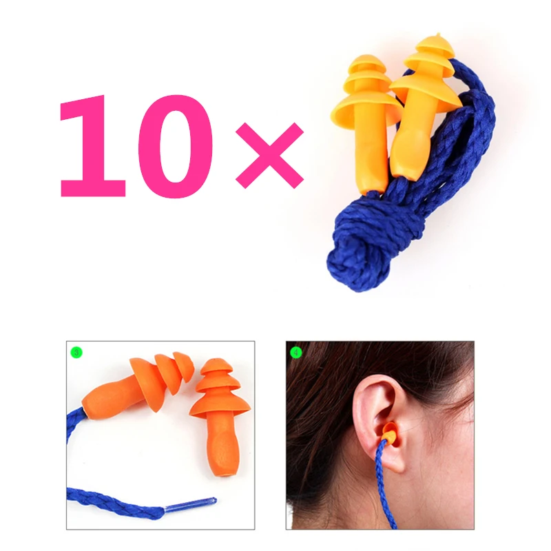 10PCS Soft Silicone Corded Ear Plugs Earplugs Reusable Hearing Protection Safety