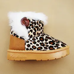 Сапоги модная одежда для девочек детская зимняя обувь Leopard дети снег мальчиков теплая обувь Повседневное Плюшевые Детский ботинок для