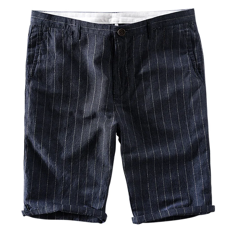 Suehaiwe's Бренд Новое поступление 30-40 размер летние шорты мужские льняные в полоску повседневные мужские шорты для отдыха короткие мужские широкие брюки cortos