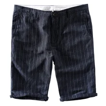 Suehaiwe's Бренд Новое поступление 30-40 размер летние шорты мужские льняные в полоску повседневные мужские шорты для отдыха короткие мужские широкие брюки cortos