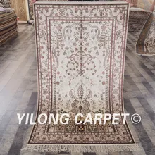 YILONG 3'x5' античный персидский Цветочный Шелковый коврик ковер бежевые восточные ковры(YHW321B3x5