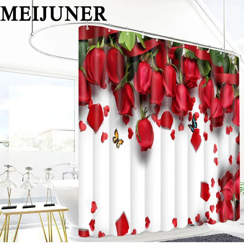 Meijuner 3D ванная комната с красными розами водонепроницаемая ткань занавеска для