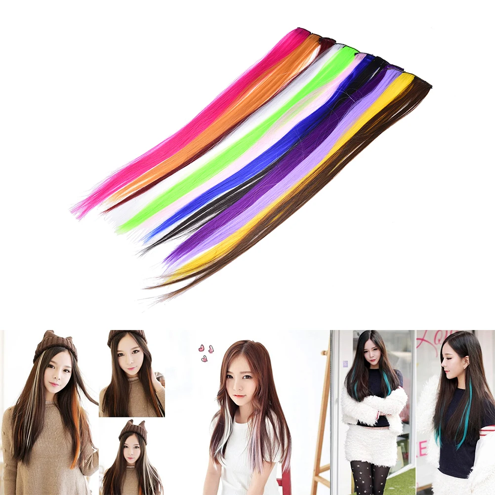 1Pc Synthetic Straight Long Hightlight color hairpiece one piece Clip In Colored Hair Extensions for women clips decoration