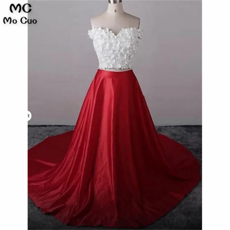 OFF SHOULDER TWO PIECE PROM DRESSES RED EVENING DRESS FOR WOMEN343