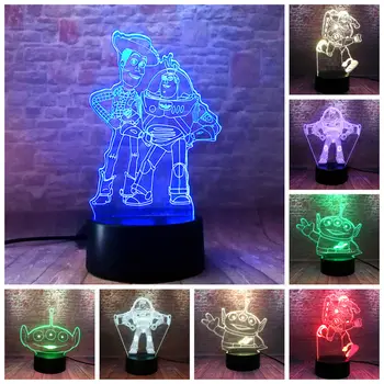 

Anime figurines Woody Buzz Lightyear juguete 3D Illusion LED Nightlight Colorful Light Aliens Toy Story 4 Cartoon Figure Toys