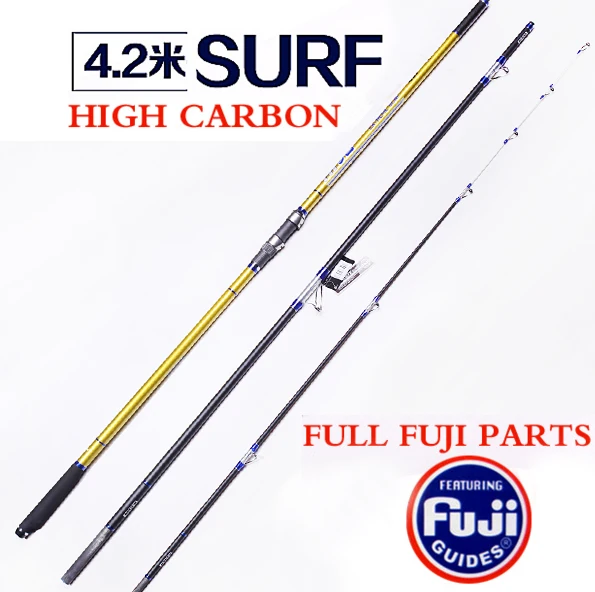 Japan Full Fuji Surf Rod 4.20M high carbon 3 Sections Surf casting rods