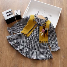 Модное платье в клетку для девочек; хлопковое детское платье с длинными рукавами; Детские платья для девочек