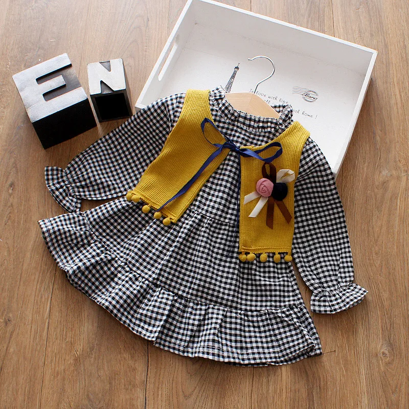 

Fashion Girls Plaid Dress Cotton Long Sleeve Children Dress Kids Dresses for Girls