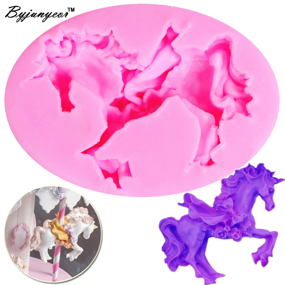 Byjunyeor M376 Horse Cake Decorative Silicone Mold Production Diy Decoration Silicone Horse Mold