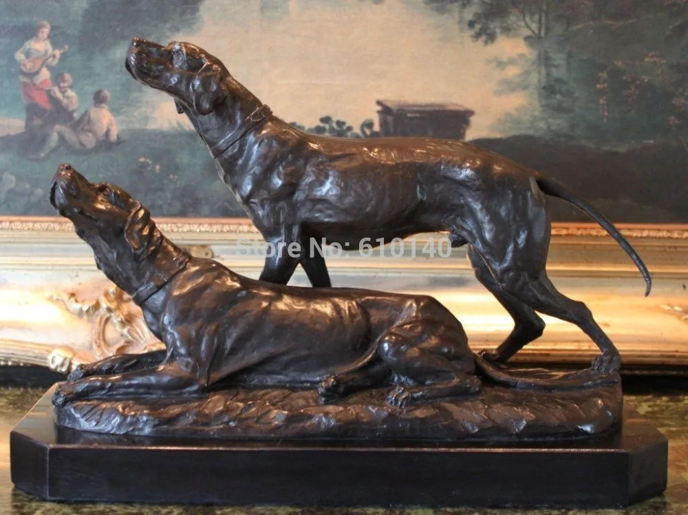 38188 30 De Réductionpointeurs Chasse Pistolet Oiseau Chiens Deau Bronze Marbre Statue Sculpture éleveur Art In Statues Et Sculptures From Maison