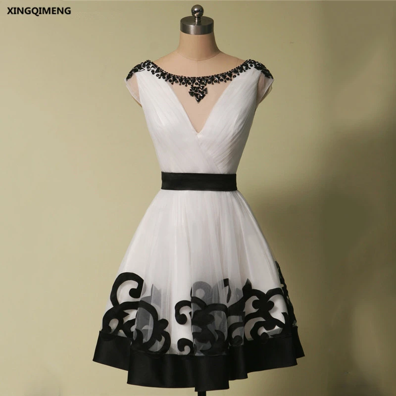 Bianco E Nero D Epoca Elegante Abiti Da Cocktail Sopra Il Ginocchio Abito Di Sfera Abito Da Cocktail Di Cristallo Del Manicotto Della Protezione Formale Abito Del Partito Gown Formal Gown Partygown Ball Dress