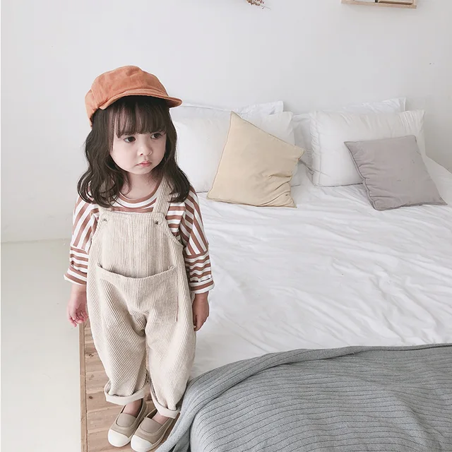 2019 Spring Korean style baby girls corduroy loose overalls cute kids