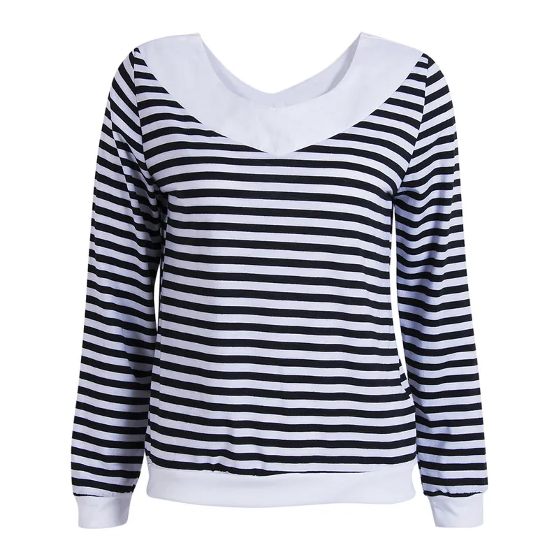 Autumn New Style 2017 Stylish Women's Loose Long Sleeve Deep V-neck Striped Blouse Tops Ladies Casual Pullovers Shirt Top |