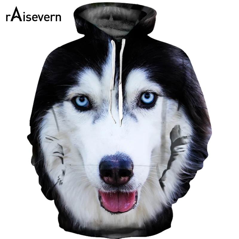  Raisevern Cute Husky 3D Dog Print Hoodies Unisex Sweatshirts Harajuku Tracksuits Streetwear Pullove