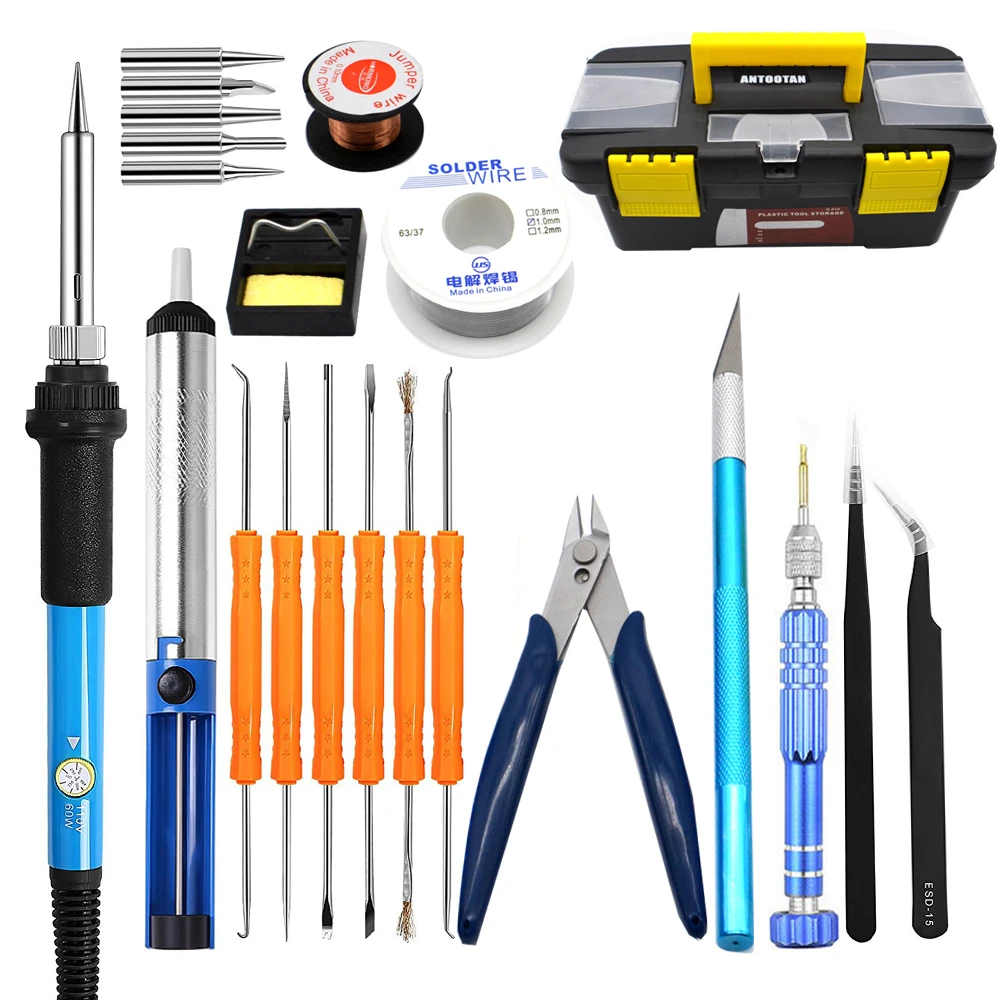 

EU 220V 60W Adjustable Temperature Electrical Soldering Iron Kit Welding Repair Tool Set with Tool Box 25pcs/lot