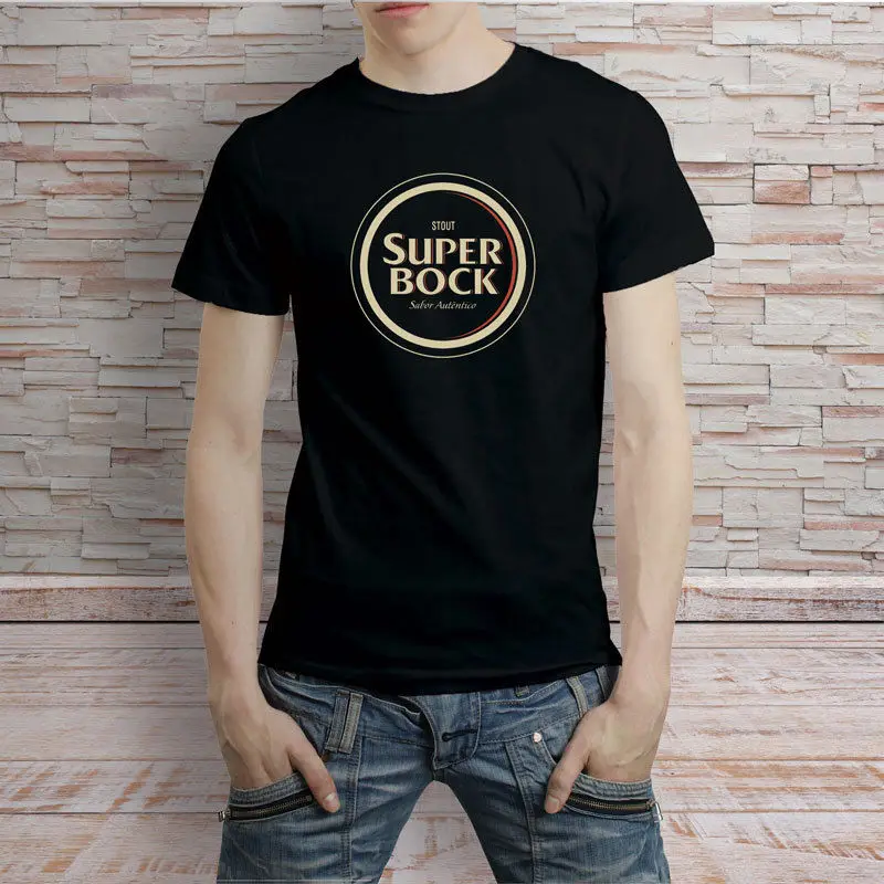 Супер Bock Stout логотип португальский пивная Футболка мужская футболка Летняя мужская модная футболка дешевые оптовые футболки, 100% хлопок для