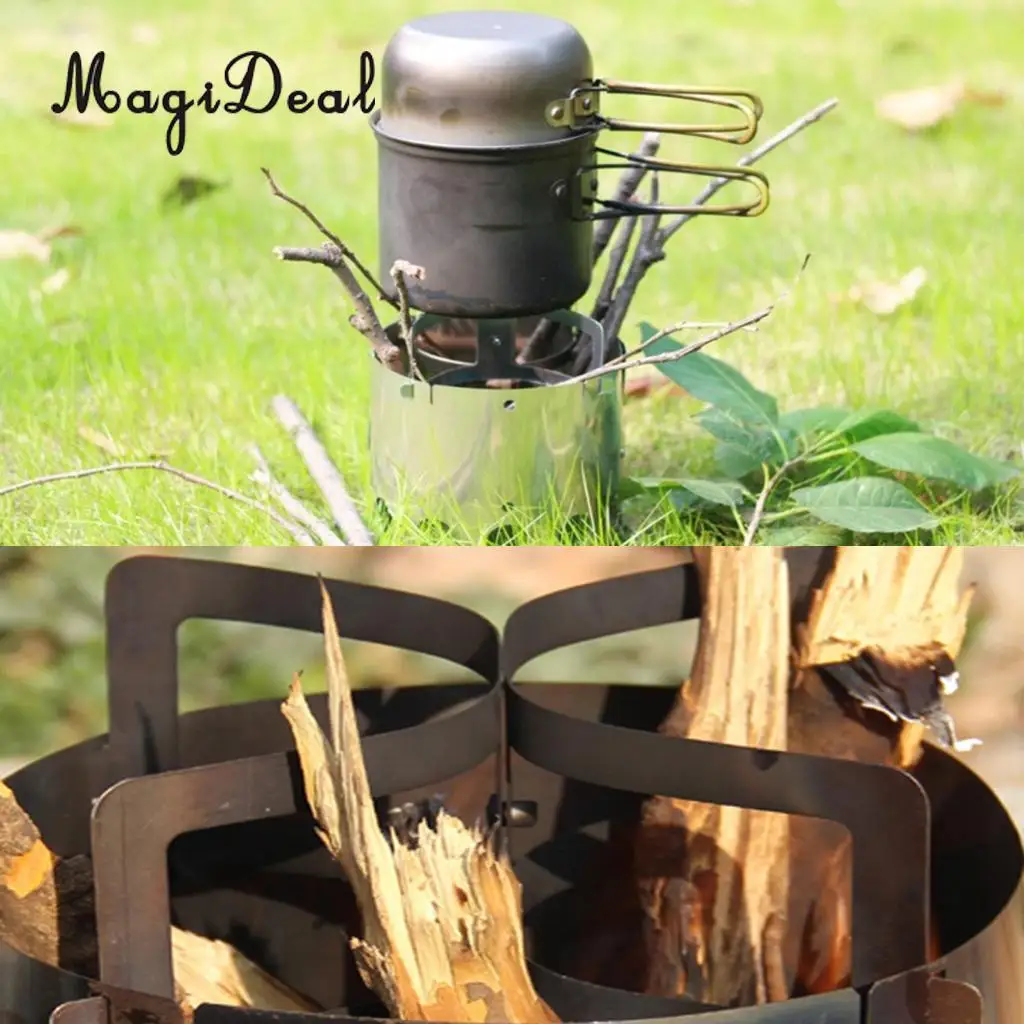 

MagiDeal Outdoor Ultra-Light Stainless Steel Cooking Wood Burning Stove for Camping Picnic Hunting Backpacking Stove Supplies