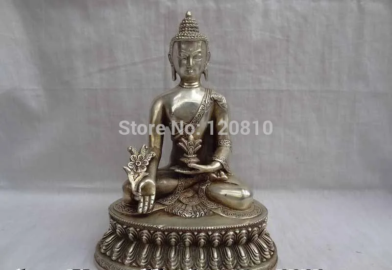

China Silver Buddhism Tibet Bhaishajyaguru Medicine Buddha Bronze Statue z