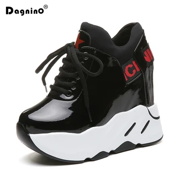 

Fashion Women Breathable PU Leather Shoes Women Vulcanized Sneakers Platform Height Increased Shoes 12 CM Thick Sole White Shoes