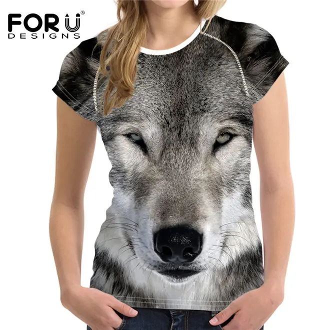 FORUDESIGNS/, модная женская футболка, кроп-топы, 3D Рисунок волка, женская футболка с коротким рукавом, крутая футболка для девочек, Roupa Feminina - Цвет: W1321BV