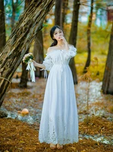 Bridesmaid Dress Vintage Princess Nightgowns Goddess Long Dress White Cotton Sleepwear For Women Pregnant women dress Plus size