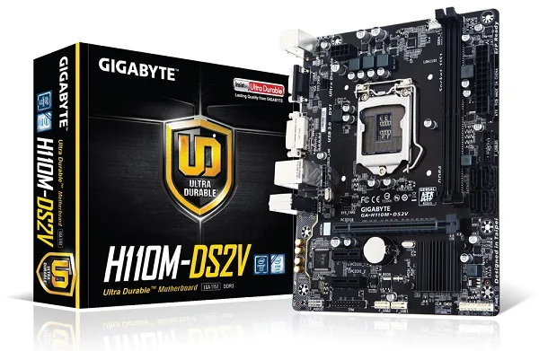 Gigabyte GA H110M DS2V M-ATX Intel H110/DDR4/Double Channels/SSD/32G/USB3.0/STAT3.0/New/Can support i7 7700K cpu/ LGA 1151