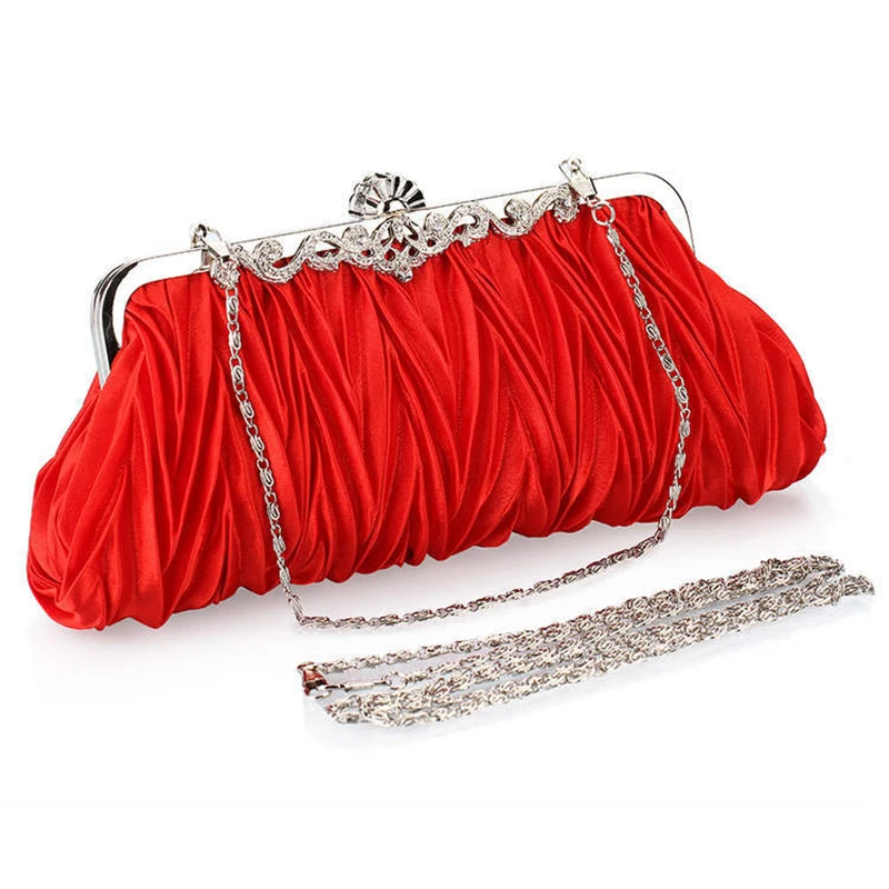 

New satin elegant handbag many colors evening clutch banquet bag handbags versatile pleated gown bag bride clutch handbag