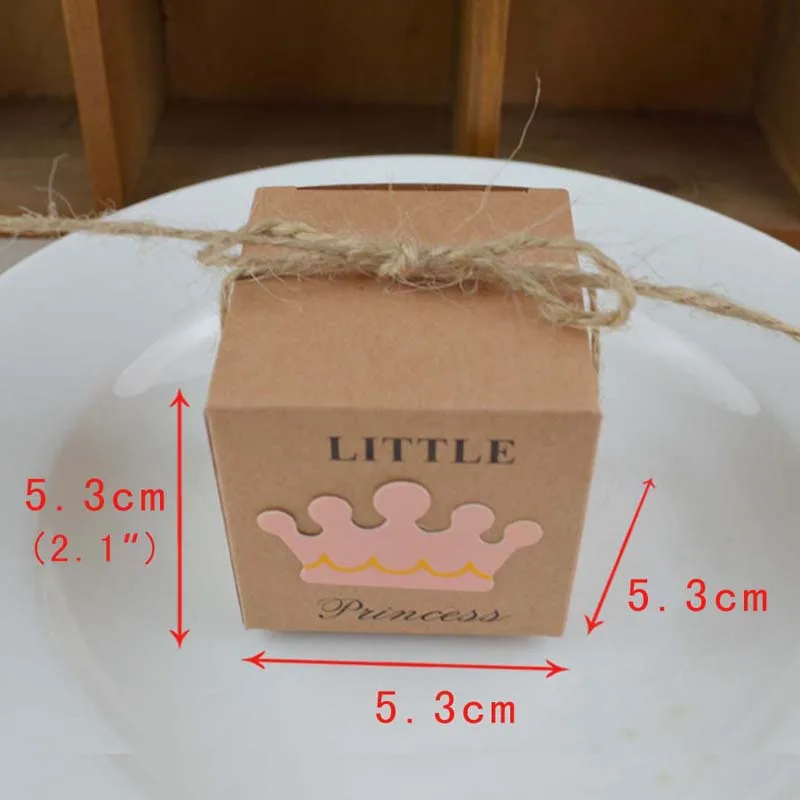 50pcs European Little Prince Princess Square Kraft Paper Candy Boxes Party Gift Box With Hemp Ropes  Wedding Favors Baby Shower (4)