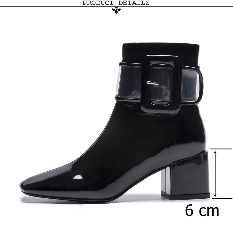 ZVQ/Женская обувь; Новинка года; модные зимние ботинки из лакированной кожи; женские ботильоны с квадратным носком на высоком квадратном каблуке на молнии; цвет черный, бежевый