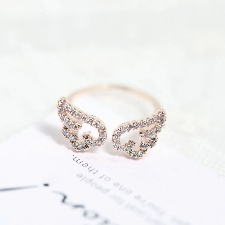 angle wings Cubic Zirconia open ring fadeless alloy fashion jewelry rings Valentine