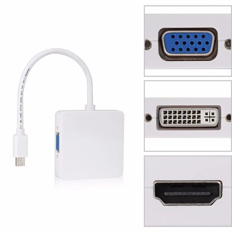 

3 in1 Mini DP Display Port Male To HDMI DVI VGA Female Adapter Video Cables Converter For MacBook