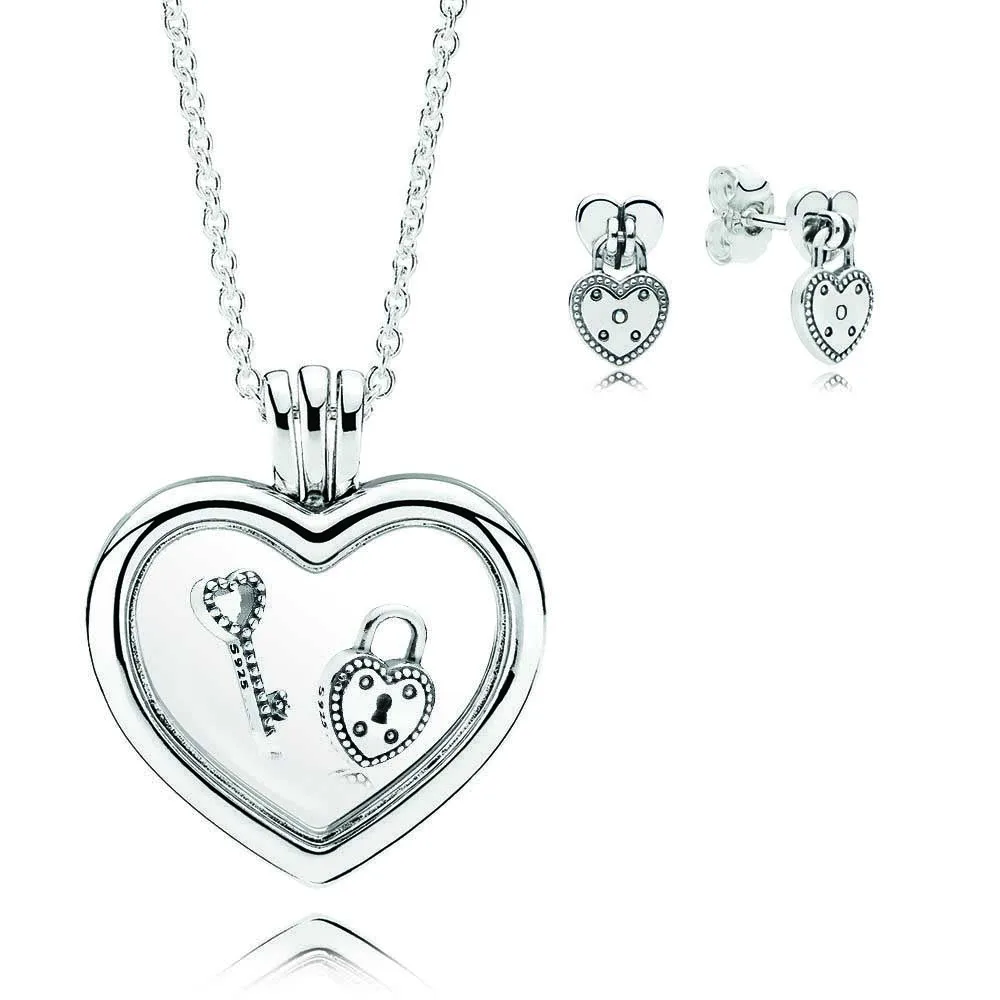 

ROBOL Book Di 100% 925 Sterling Silver Lock Your Promise Necklace Gift Set fit charm original Necklace Women jewelry A Set