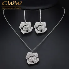 CWWZircons, модный бренд, Женские Ювелирные изделия, красивый микро кубический цирконий, цветок, подвеска, ожерелье и серьги, набор T065