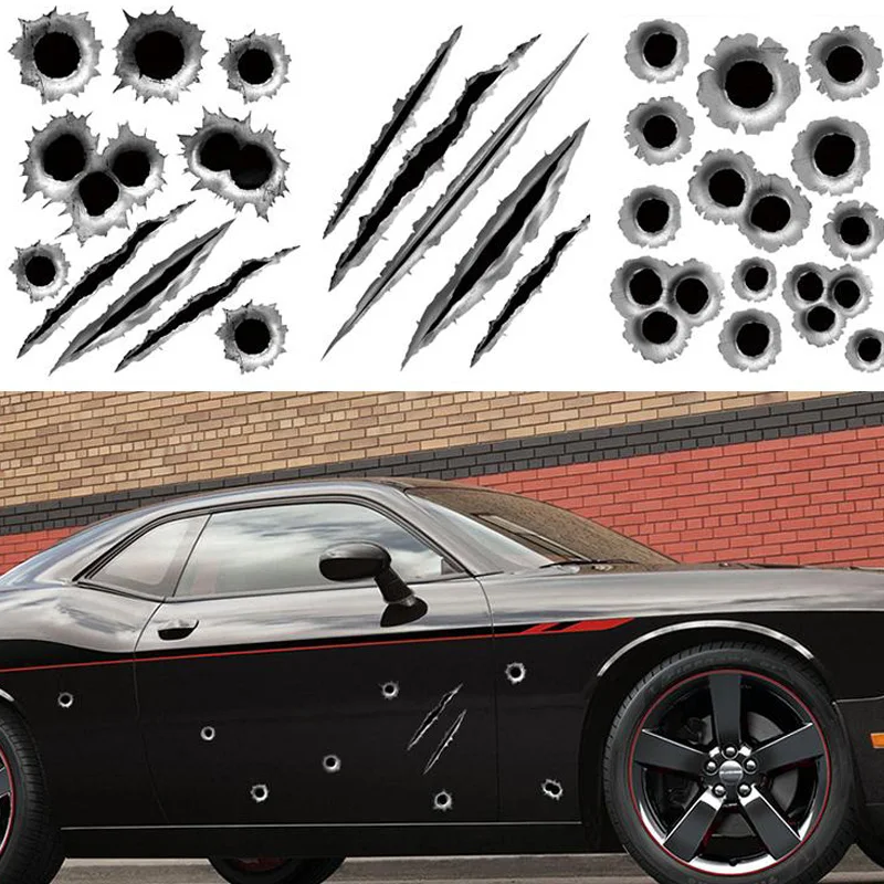 

1Pcs 23 x 29cm Funny DIY Motorcycle Car Stickers 3D Bullet Hole Scratch Stickers And Decals Auto Car Styling Accessories