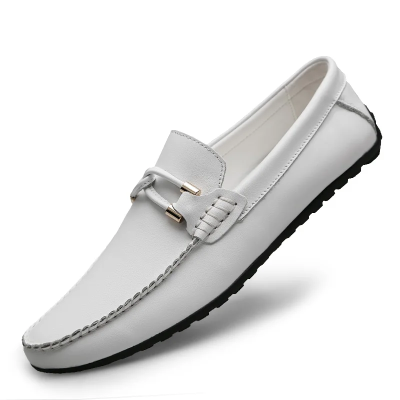 Брендовая мужская обувь из натуральной кожи; дышащие удобные мужские лоферы; сезон весна-осень; роскошная мужская повседневная обувь на плоской подошве; p4 - Цвет: white 1