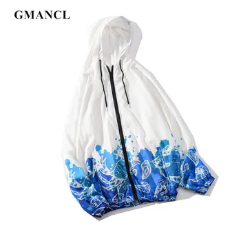 

2019 Men Autumn fashion design sea and fish printed Hip hop Hooded Jackets Streetwear Fashion Men Casual Jacket Hoodie Coat