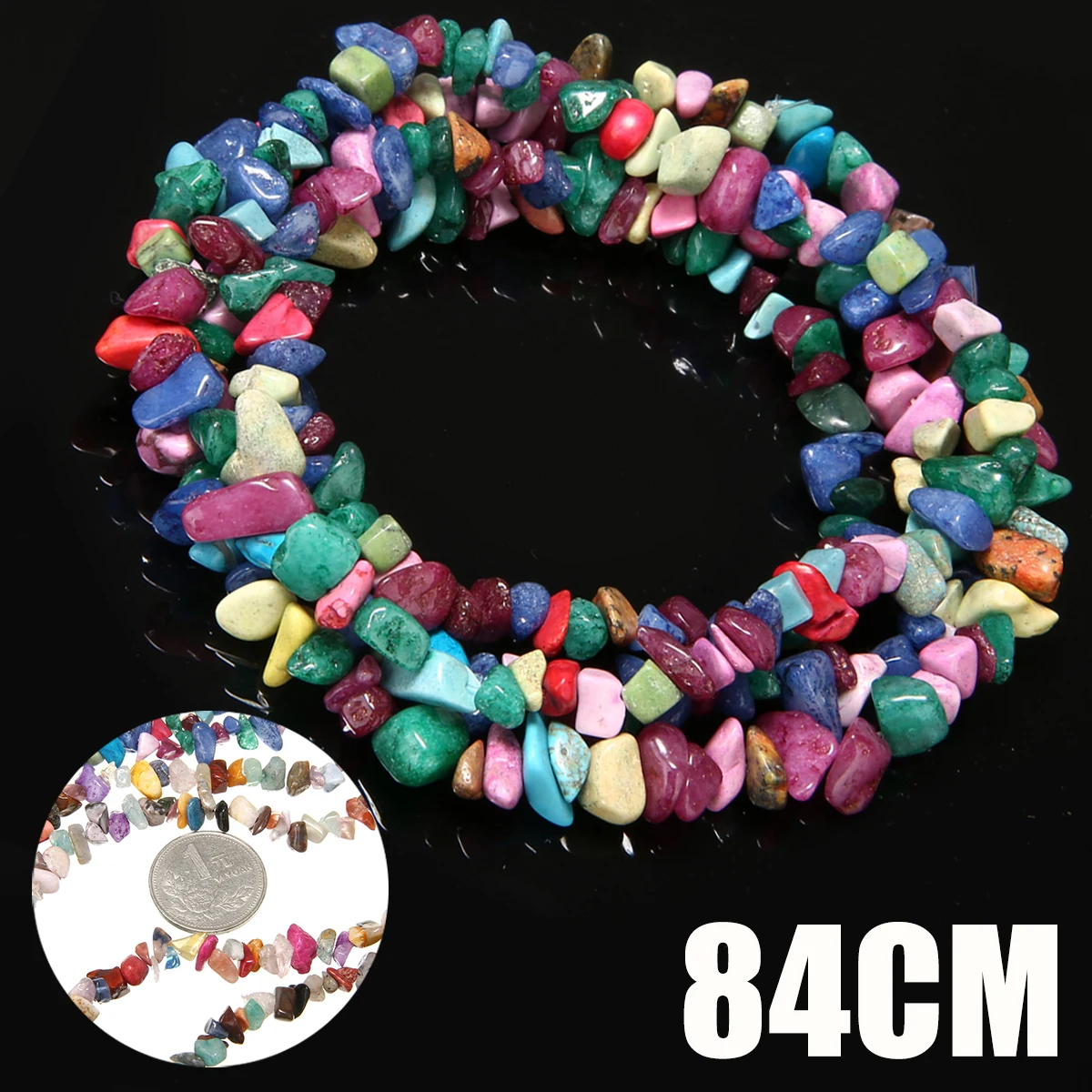 New About 60g Gemstone Gravel Bead Mixed Color Jewelry Beads for Home Party Decor Ornaments Stone Craft DIY Gift 84cm Long