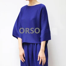 Changpleat весенние свободные женские футболки Miyak плиссированные дизайн с вырезом лодочкой рукав летучая мышь женская короткая футболка Tide T9