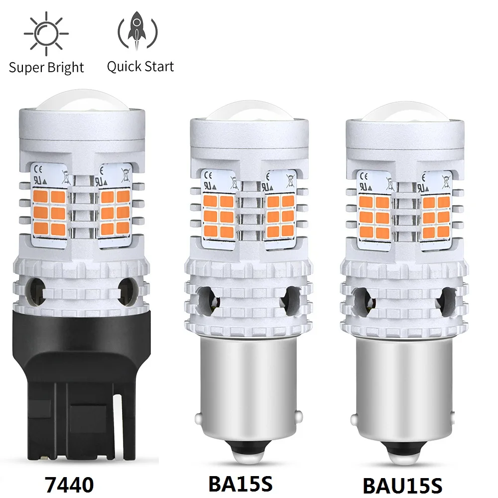 AUXITO 2x автомобильный 7440 светодиодный без гипервспышки желтый 26 SMD 3020 Светодиодный