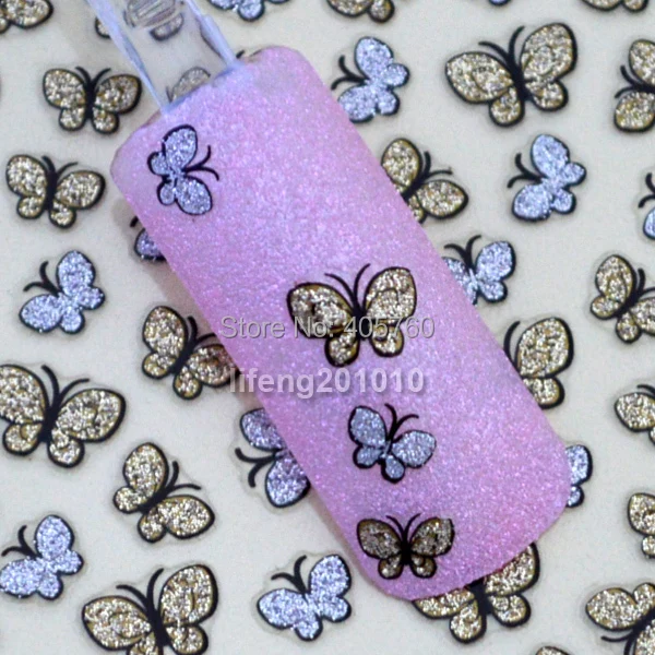

5 Sheets/lot 3D Glitter Gold Silver Butterfly Nail Art Stickers Decals For Nail Tips Decoration BLE736D
