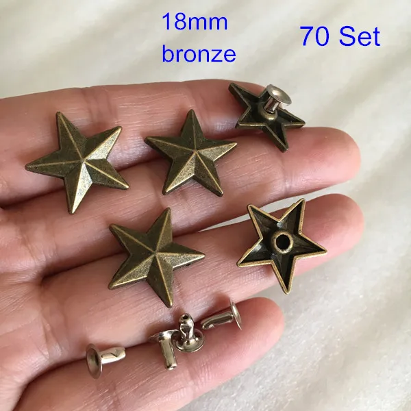 18mm antique bronze 12 мм/15 мм/18 мм/29 мм звезды наклепки, оснастки рок шип заклепки, черный/золото/бронза/серебро, DIY кожа Ремесла Результаты - Цвет: 18mm antique bronze