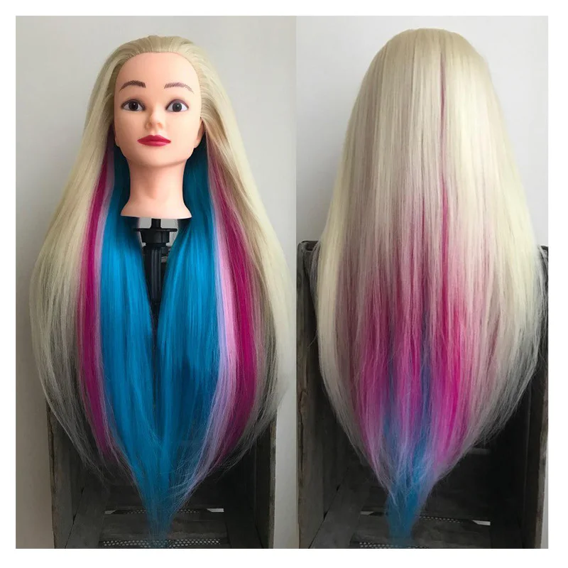 Cena NEVERLAND 70CM długie grube włosy fryzjerstwo lalka głowa manekina na fryzury kolorowe różowe plecionki manekin szkolenia głowy + prezent