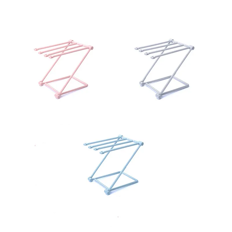 

1 PC PP Blue/ Pink/Grey Collapsible Vertical Cloth Kitchen Towel Rack Free Punch Surface Storage Rack Cup Holder Rack