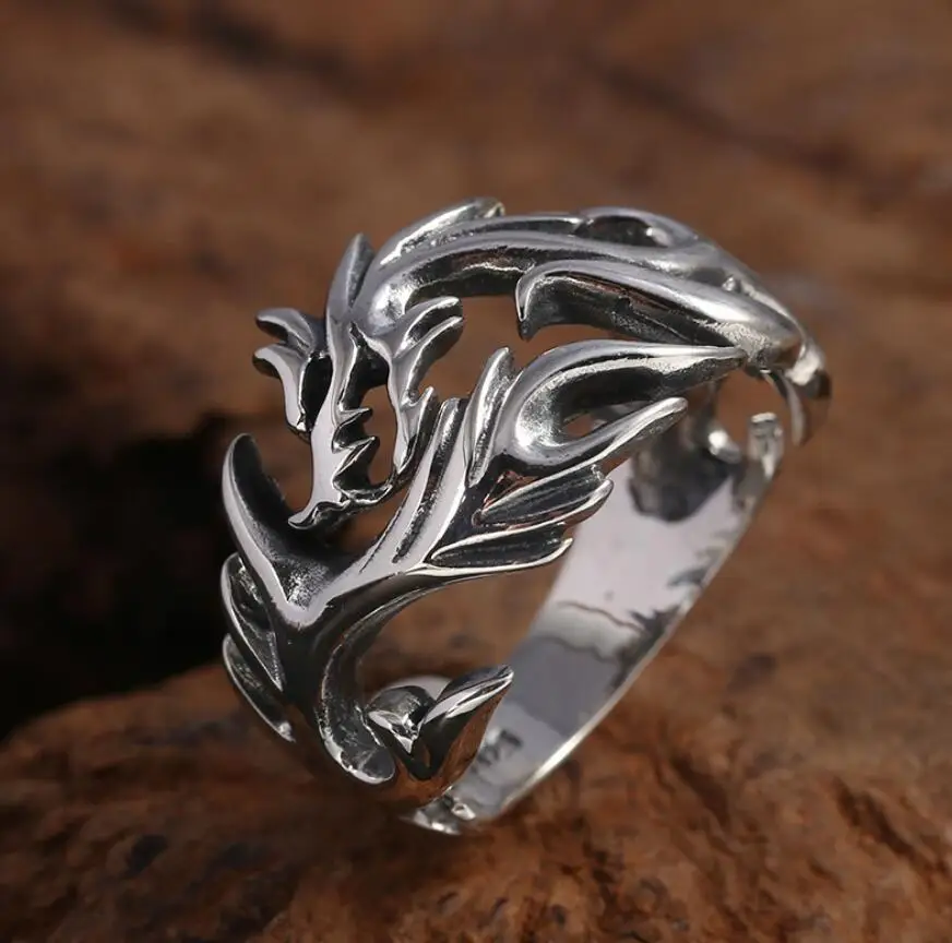 Men's Punk Rings Stainless Steel Dragon Ring Fashion Cool Gothic Punk Biker Finger Rings Jewelry Size 9-11