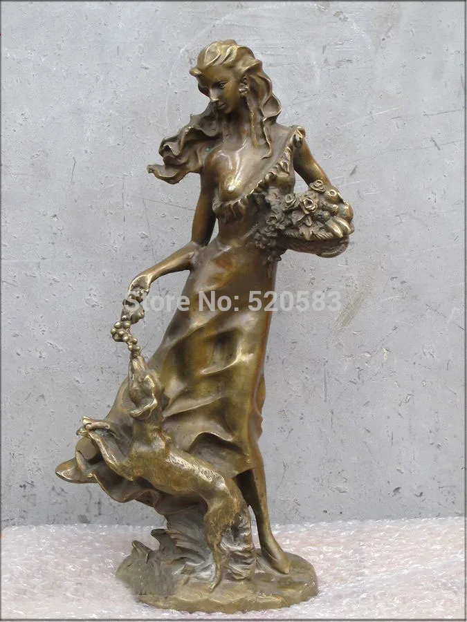 

17.5"DECO ART Bronze Fascinating belle Float skirt Flower beauty and dog statue
