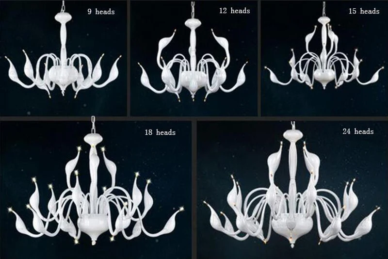 9 огней модная люстра Лебедь современная лампа красный/белый/черный/серебристый