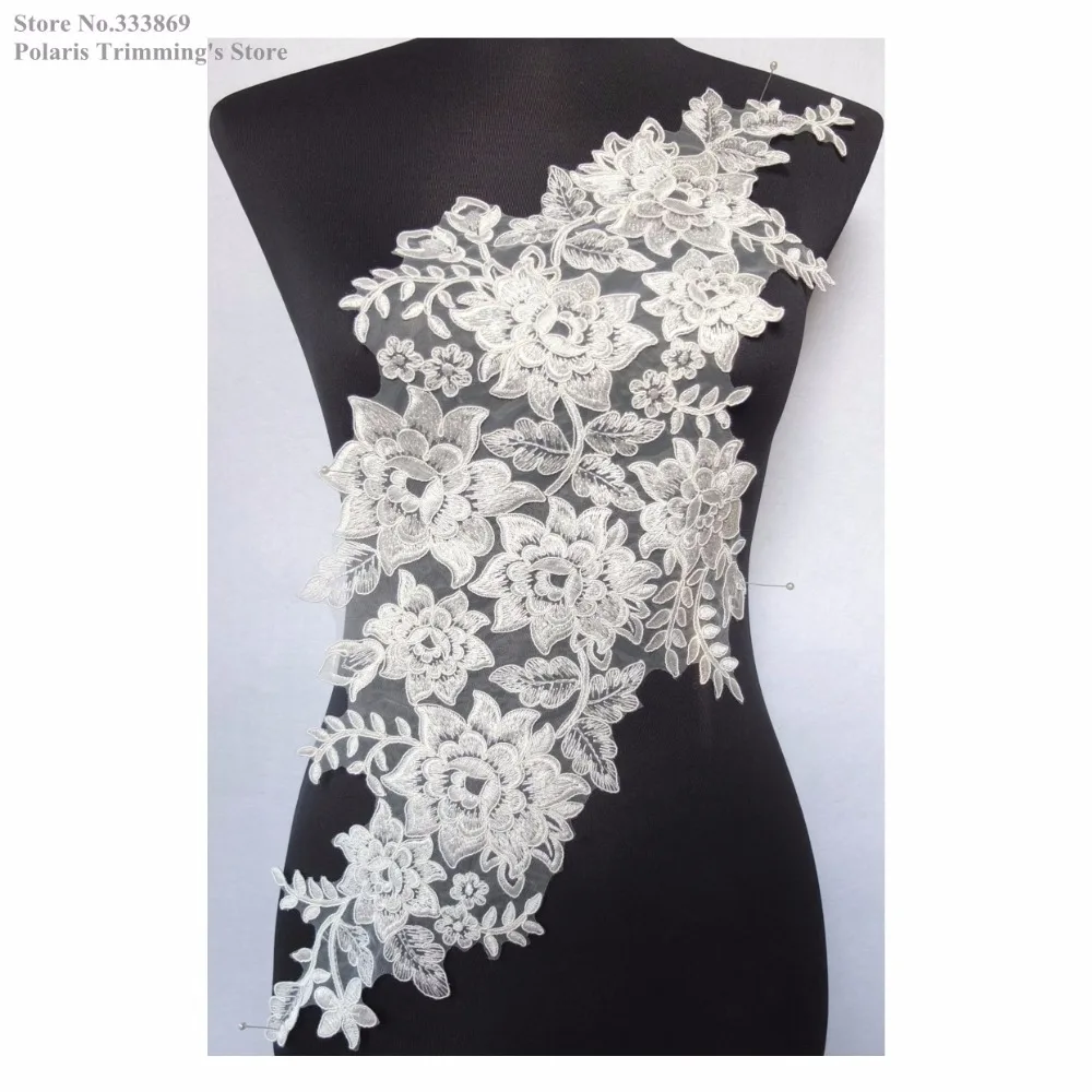 Newest Cream/Ivory/Offwhite Flower Embroidery Lace Appliques Collar Dance Dress Costume DECOR Wedding Bridal Accessories PBNC86M | Дом и сад
