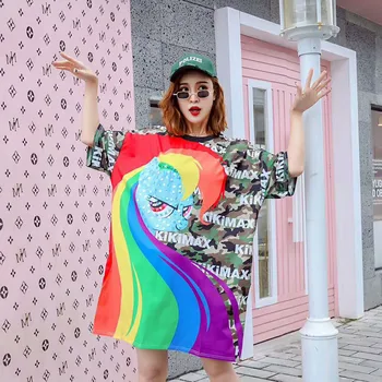 

Tide brand women's 2019 pumping creative pattern sequin digital printing 3D loose long sleeve short-sleeved t-shirt